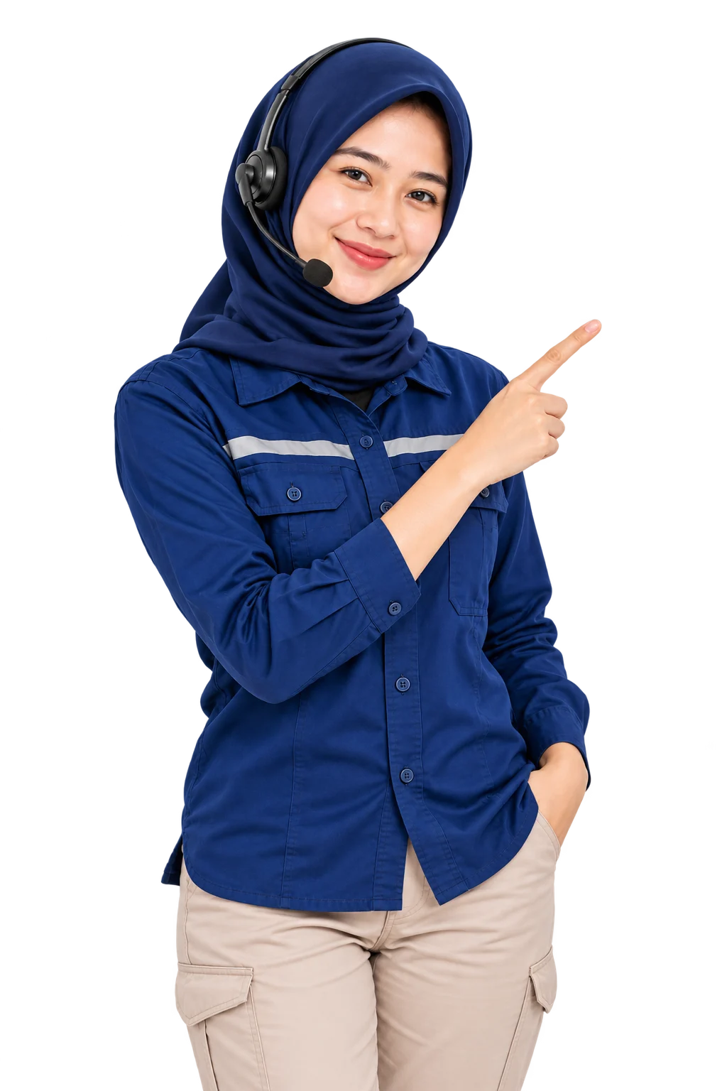 Wanita menunjuk untuk menghubungi layanan service kompor dan water heater Home Service Indonesia